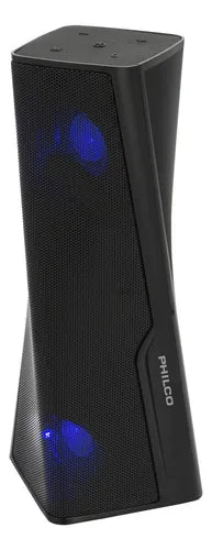 Parlante Philco Torre Portátil TWS - Bluetooth 5.0, Luces RGB, Radio FM, 4 Horas de Autonomía, Negro