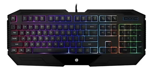 Teclado Pc Gamer HP K130 - Iluminación 4 Colores, Teclado de Membrana Inglés, Diseño Robusto