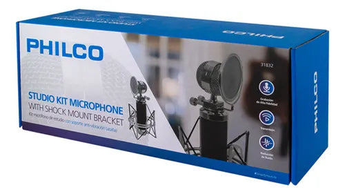 Kit Micrófono Pc de Estudio Philco Profesional con Filtro Anti-pop Metálico y Soporte Anti-vibración