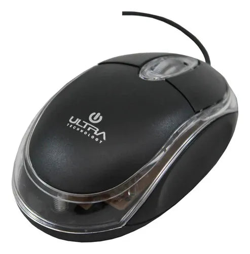 Mouse Óptico USB Ultra 1200 DPI Ajustable Compatible con Windows, macOS y Linux - Diseño Negro Translúcido