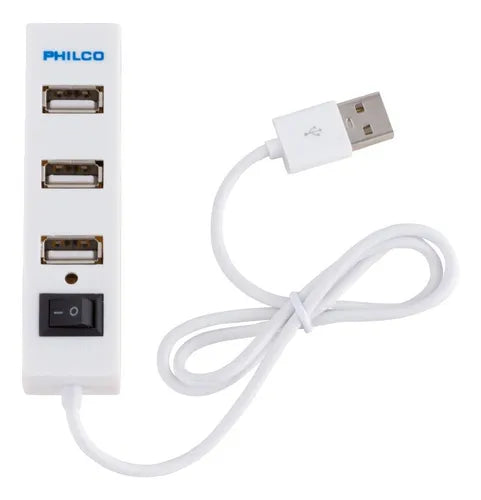 Hub USB 2.0 Philco 4 Puertos - Expansor de Conectividad, Color Blanco