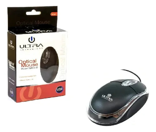 Mouse Óptico USB Ultra 1200 DPI Ajustable Compatible con Windows, macOS y Linux - Diseño Negro Translúcido