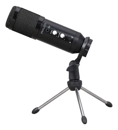 Kit Micrófono Pc  USB Condensador Philco con Soporte y Filtro Anti-pop