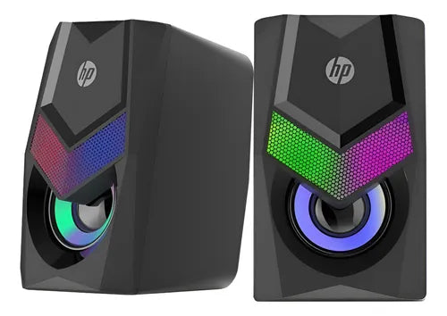 Parlante Pc Gamer HP DHE-6000 RGB para PC - Luz LED con Control Táctil - Sonido Estéreo 3W+3W - Color Negro