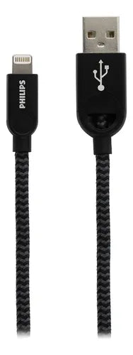 Cable Celular  Lightning Trenzado Philips DLC2608B/97 - 1.2 Metros - Negro - Carga Rápida y Sincronización