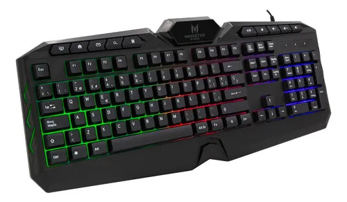 Teclado Gamer Monster Onset T1026 RGB Español 105 Teclas + 10 Multimedia Membrana Color Negro