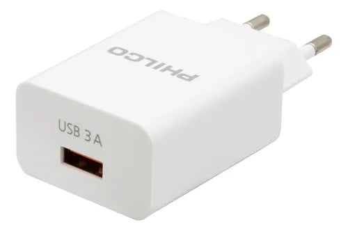 Cargador Celular  Rápido Philco QC619 18W con Cable USB-C Incluido - Tecnología Qualcomm Quick Charge 3.0 - Blanco