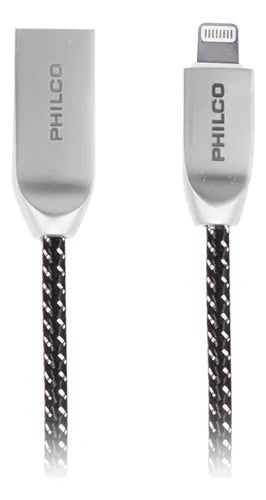 Cable Celular  de Carga y Datos Philco para iPhone - 1 Metro - Carga Rápida 3.0A - Negro