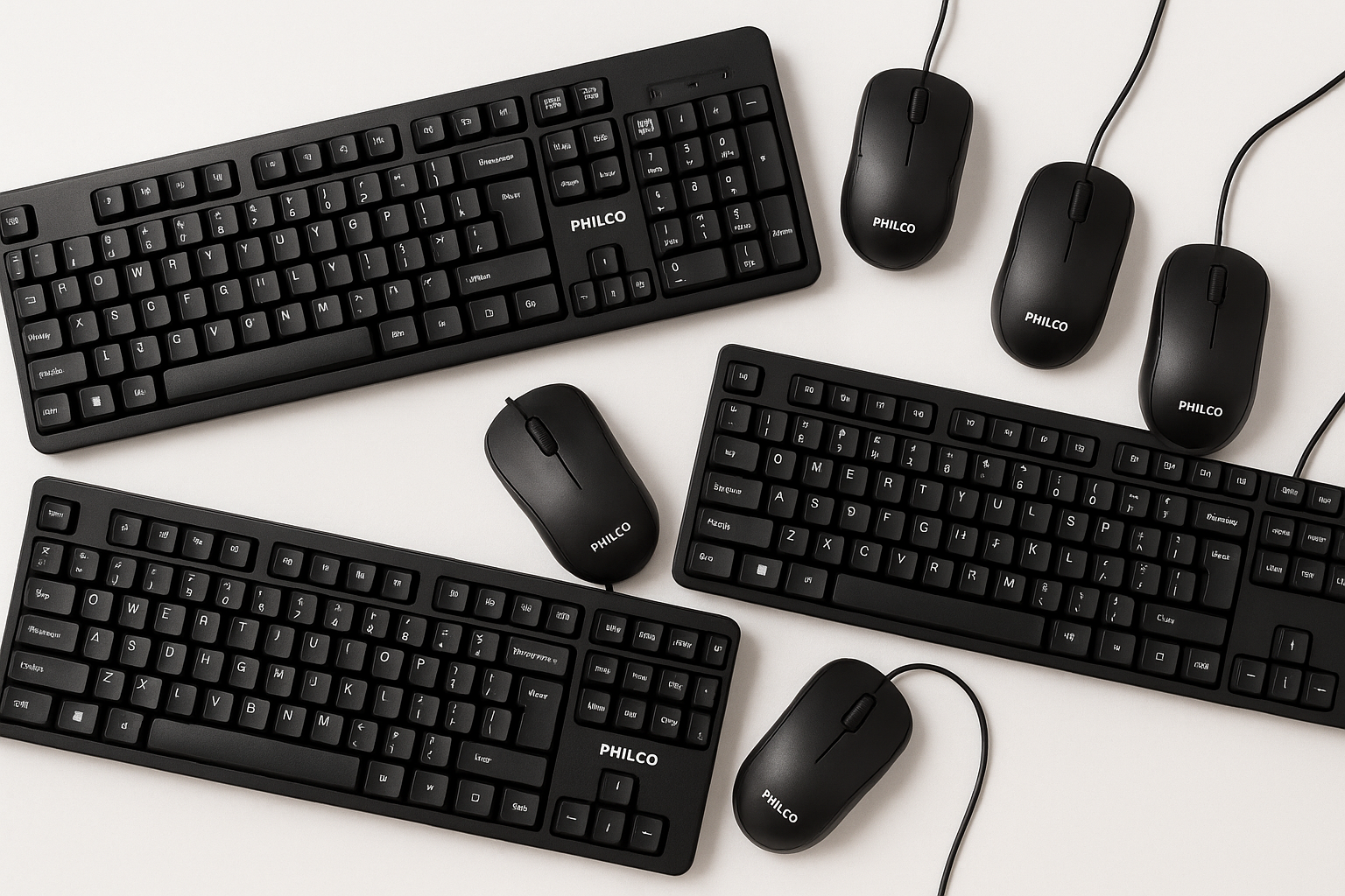 Me puede crear una imagen con productos philco teclados y mouse fondo claro 