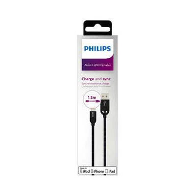 Cable Celular  Lightning Trenzado Philips DLC2608B/97 - 1.2 Metros - Negro - Carga Rápida y Sincronización